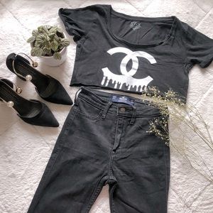 2 for 25❗️Black Crop Top with Raw Hem